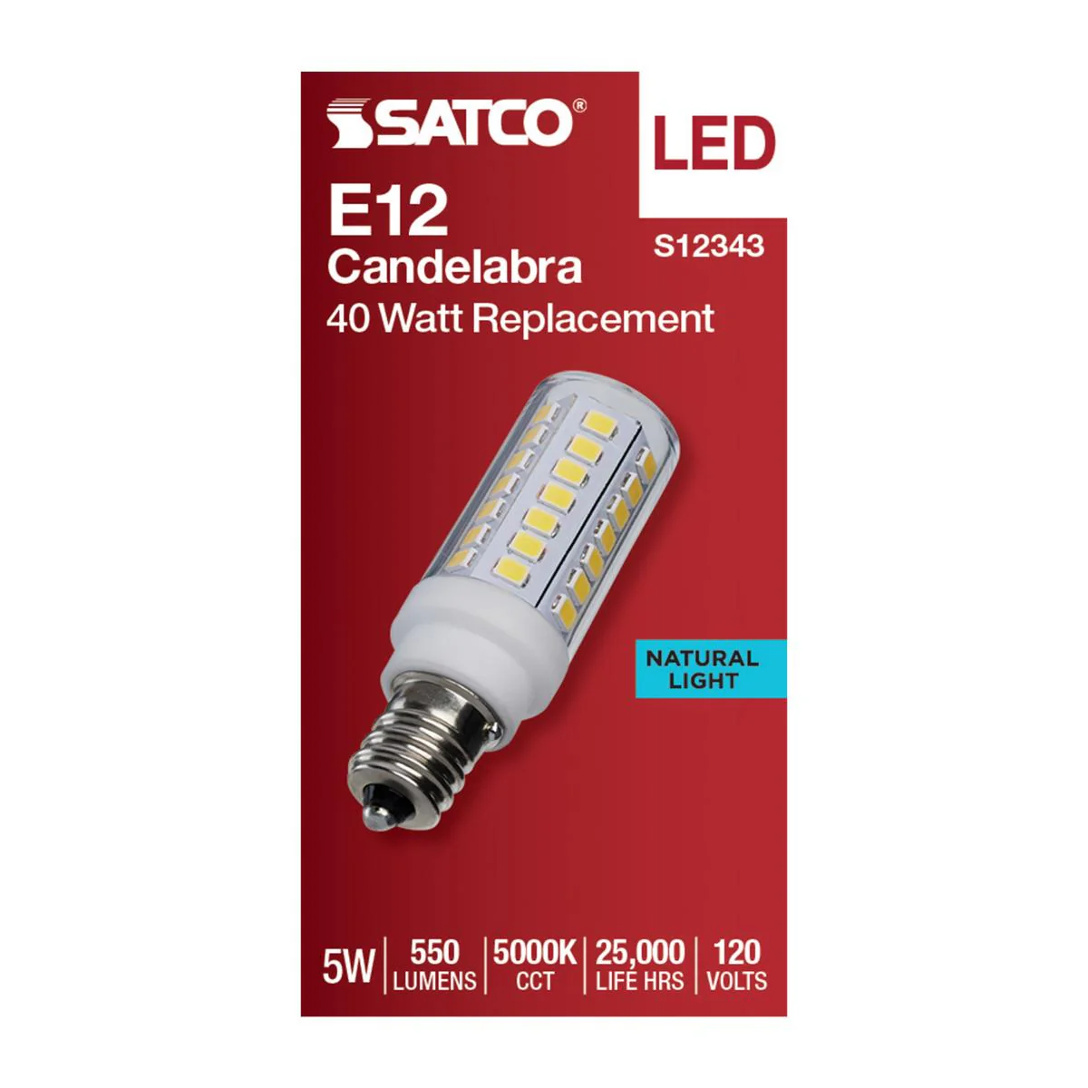 Satco 5w T6 LED 120v E12 Base 5000k Clear Finish Bulb - Image 3