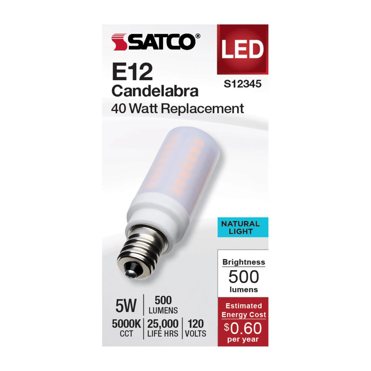 Satco 5w T6 LED 120v E12 Base 5000k Frosted Finish Bulb - Image 2