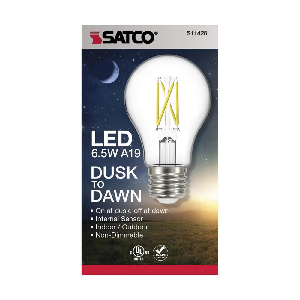 Satco 6.5w A19 LED Dusk to Dawn w/ PhotoCell 2700K Medium base 120v - 60w-equiv - Image 3