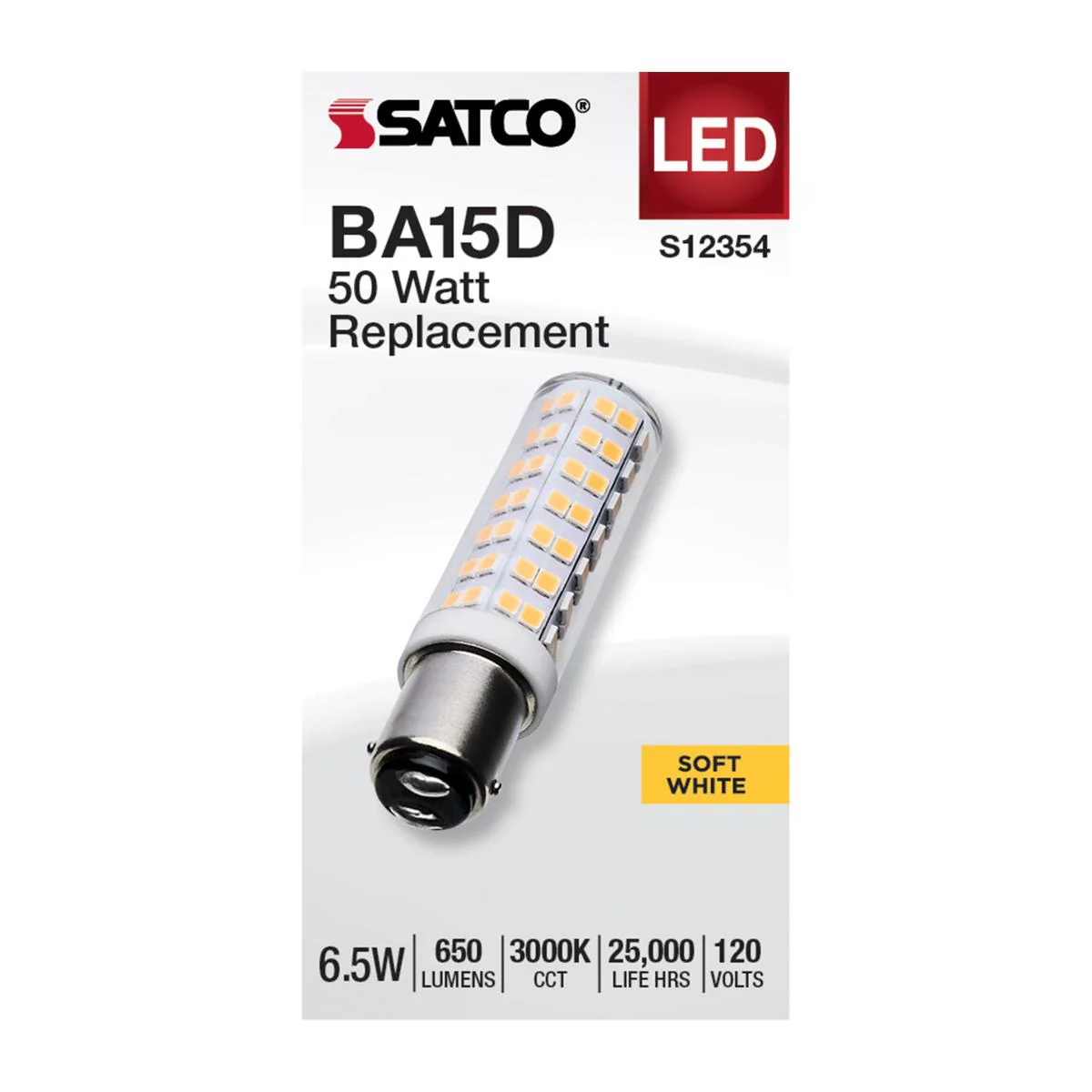 Satco 6.5w T6 LED 120v DC Base 3000k Clear Finish Bulb - Image 2