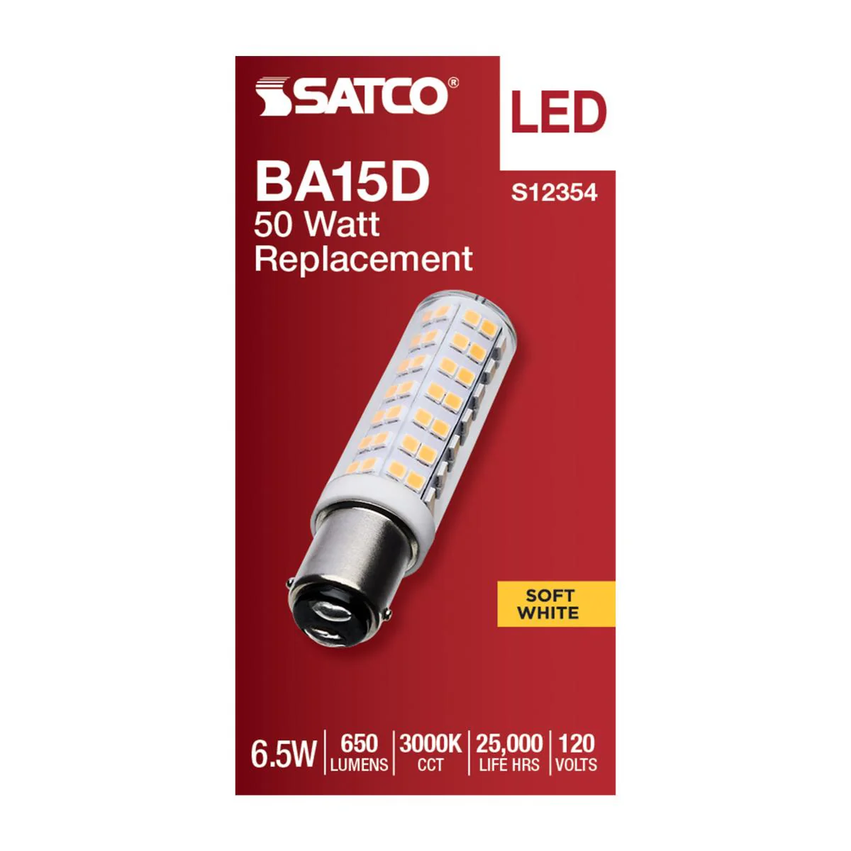 Satco 6.5w T6 LED 120v DC Base 3000k Clear Finish Bulb - Image 3