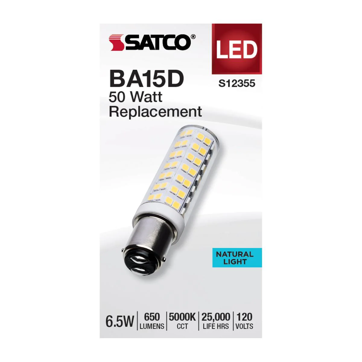 Satco 6.5w T6 LED 120v DC Base 5000k Clear Finish Bulb - Image 2