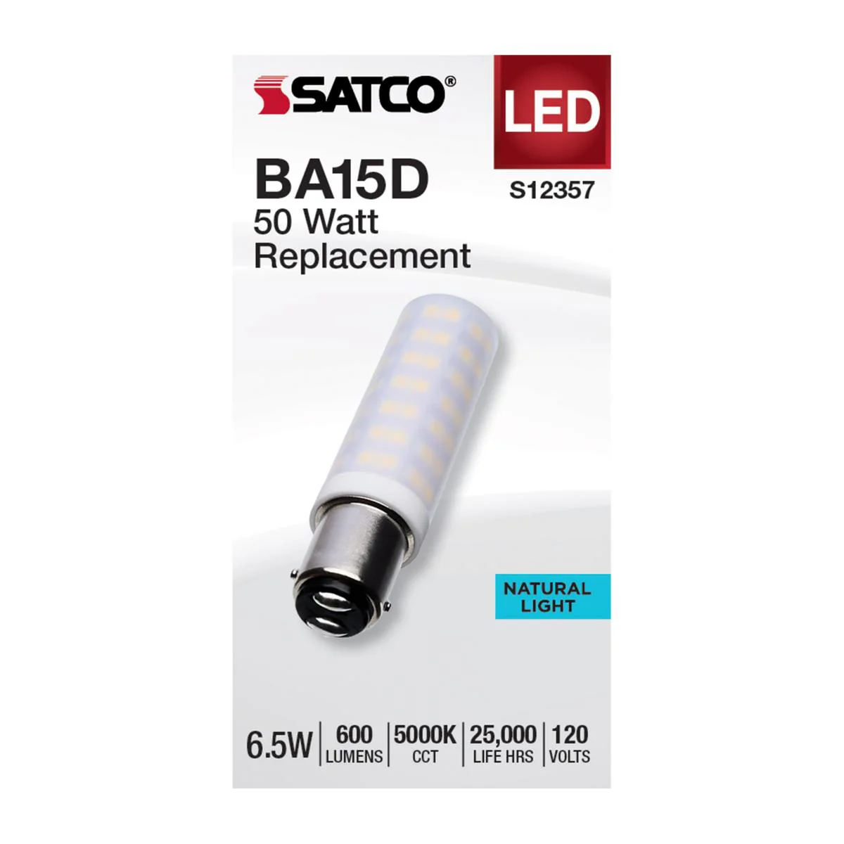 Satco 6.5w T6 LED 120v DC Base 5000k Frosted Finish Bulb - Image 2