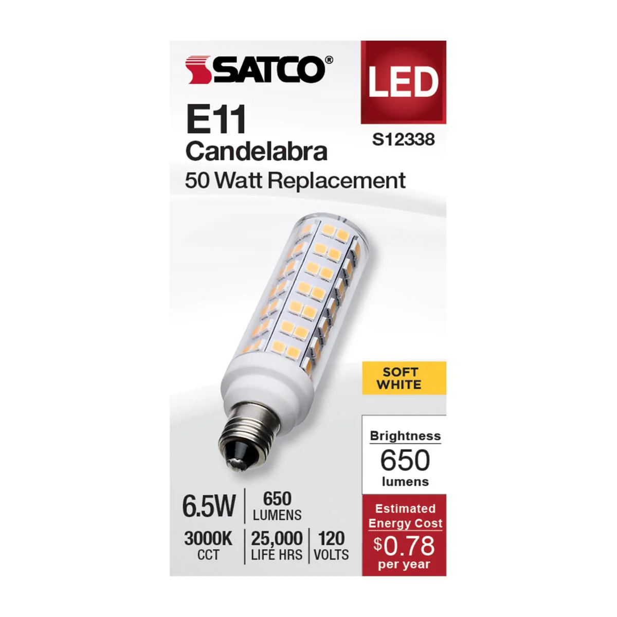 Satco 6.5w T6 LED 120v E11 Base 3000k Clear Finish Bulb - Image 2