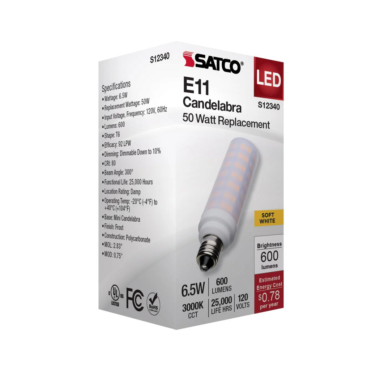 Satco 6.5w T6 LED 120v E11 Base 3000k Frosted Finish Bulb - Image 5