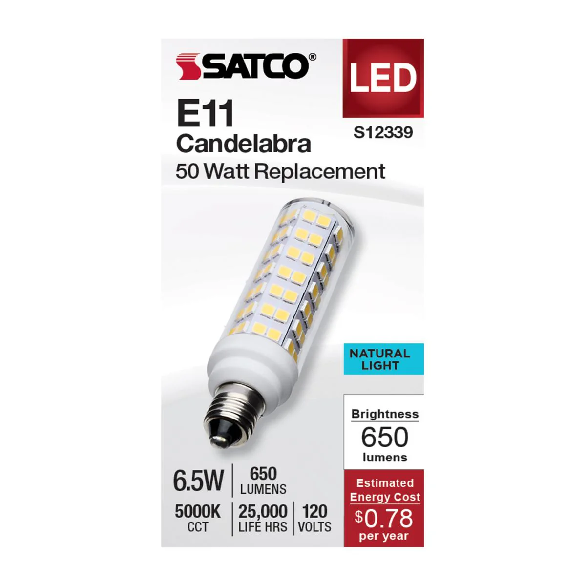 Satco 6.5w T6 LED 120v E11 Base 5000k Clear Finish Bulb - Image 2