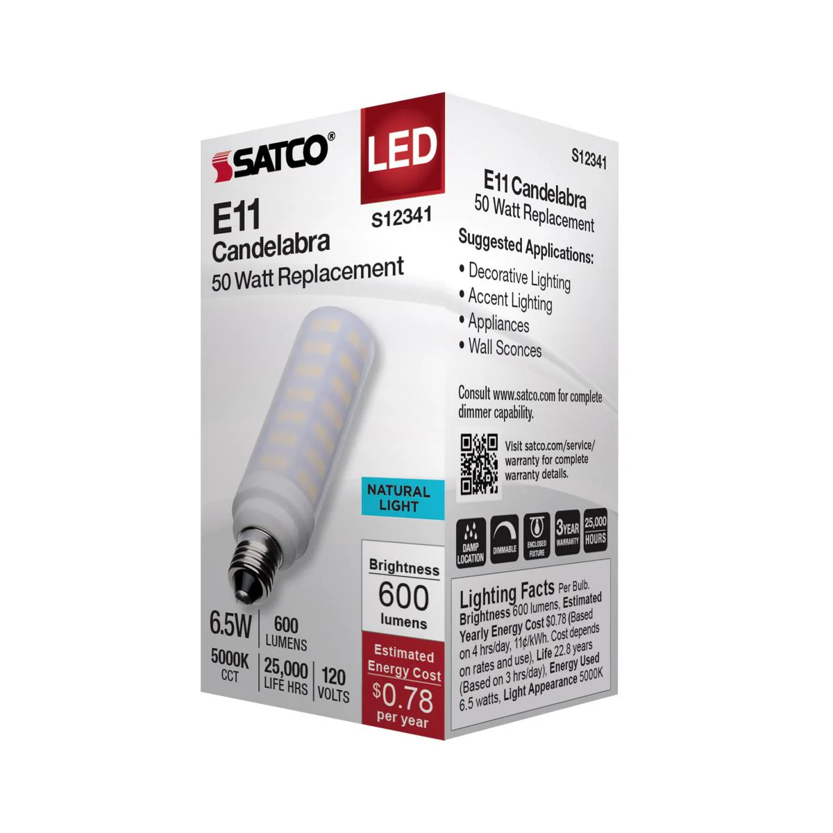 Satco 6.5w T6 LED 120v E11 Base 5000k Frosted Finish Bulb - Image 4