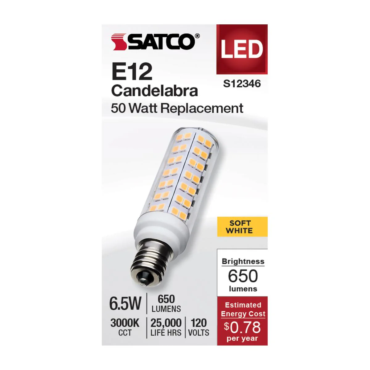 Satco 6.5w T6 LED 120v E12 Base 3000k Clear Finish Bulb - Image 2