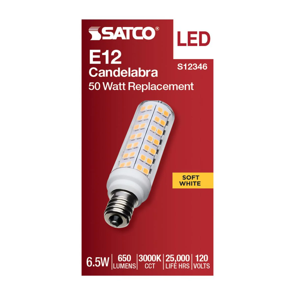 Satco 6.5w T6 LED 120v E12 Base 3000k Clear Finish Bulb - Image 3