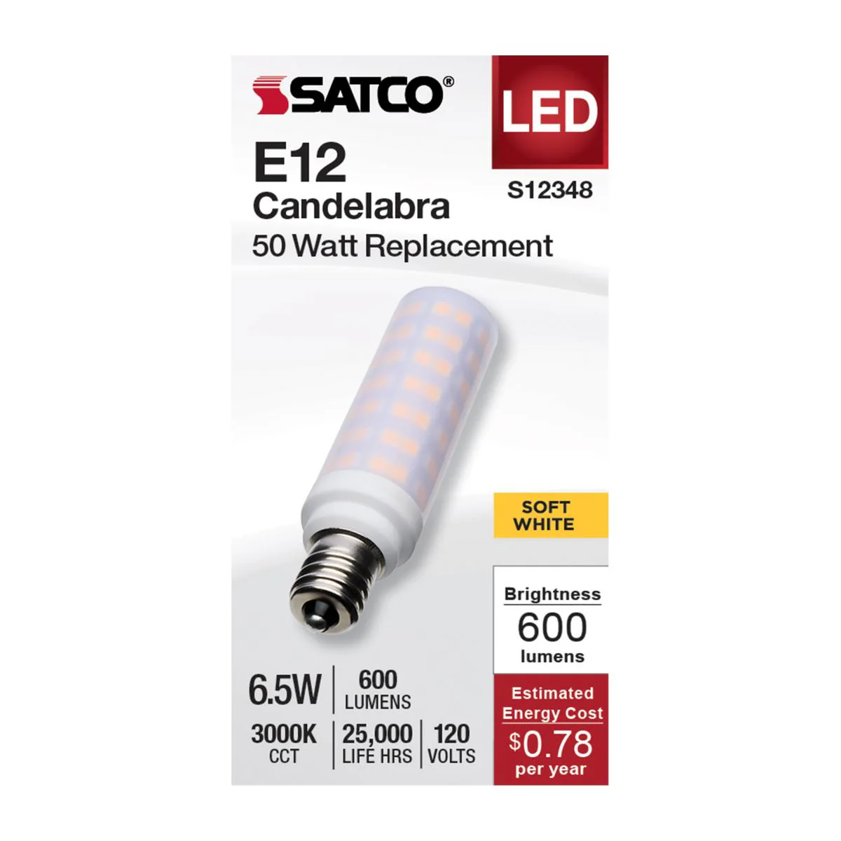 Satco 6.5w T6 LED 120v E12 Base 3000k Frosted Finish Bulb - Image 2