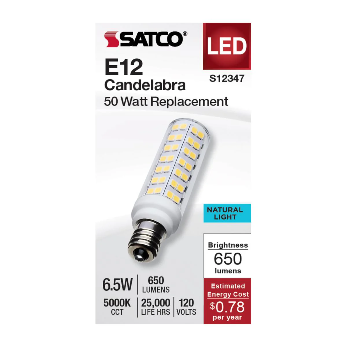 Satco 6.5w T6 LED 120v E12 Base 5000k Clear Finish Bulb - Image 2