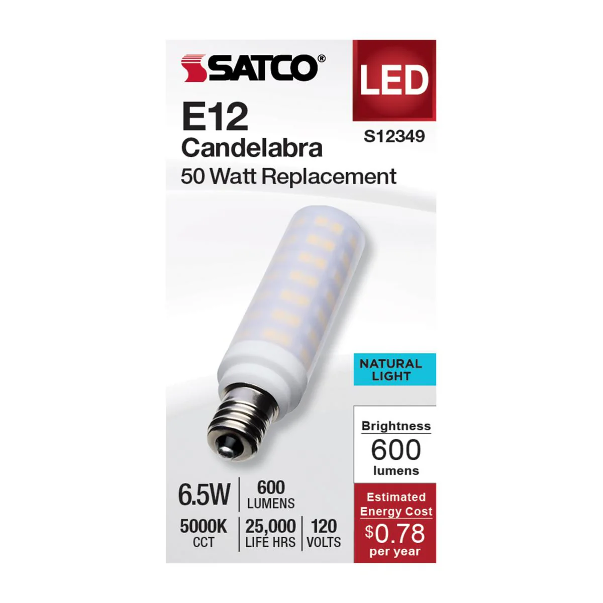 Satco 6.5w T6 LED 120v E12 Base 5000k Frosted Finish Bulb - Image 2