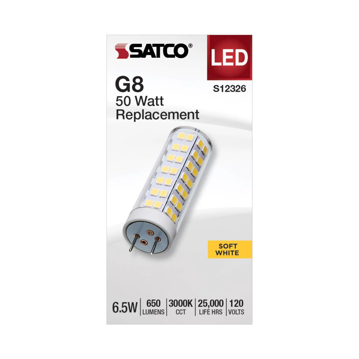 Satco 6.5w T6 LED 120v G8 Base 3000k Clear Finish Bulb - Image 2