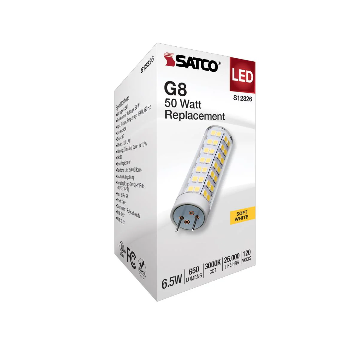 Satco 6.5w T6 LED 120v G8 Base 3000k Clear Finish Bulb - Image 4