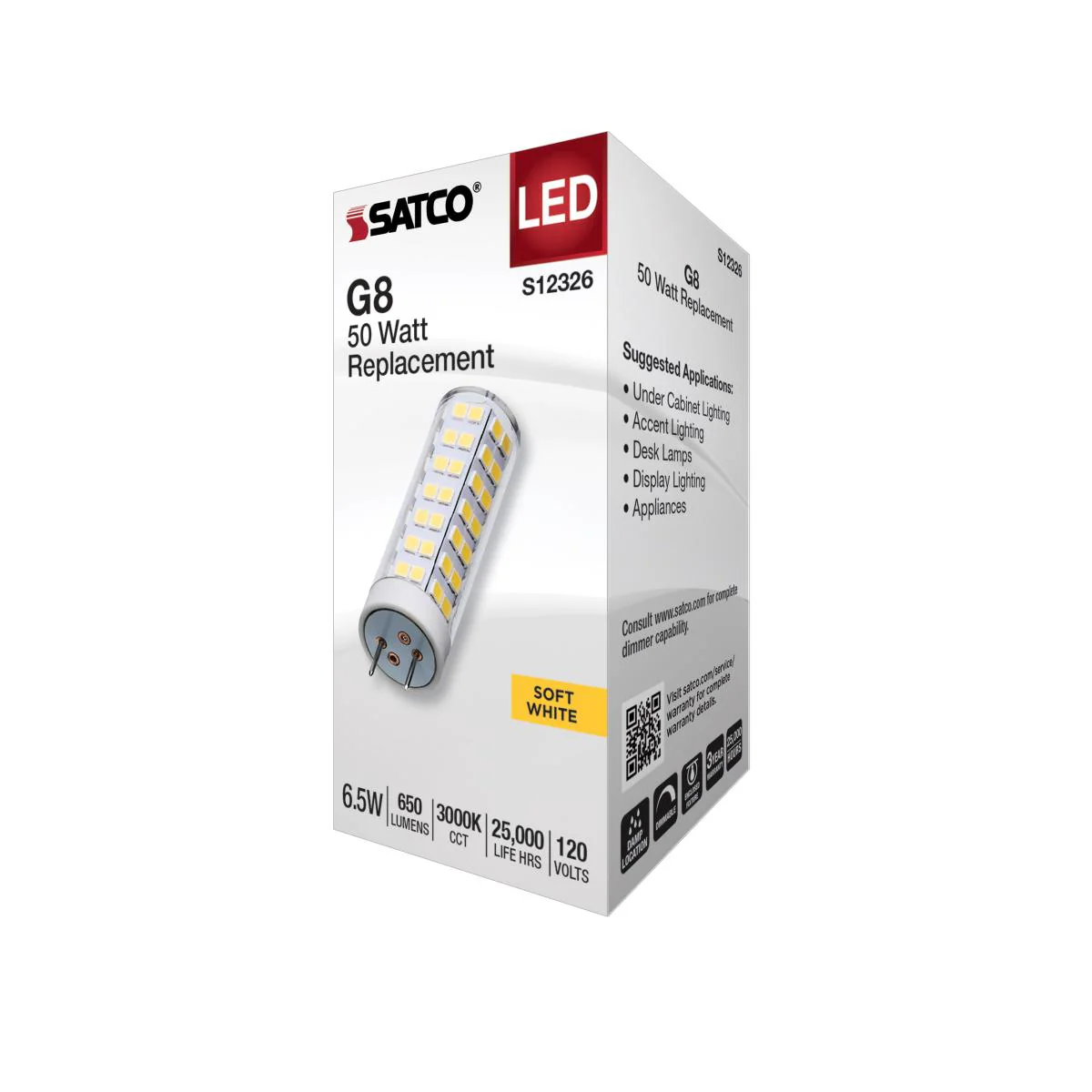 Satco 6.5w T6 LED 120v G8 Base 3000k Clear Finish Bulb - Image 5