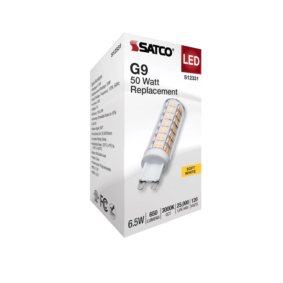 Satco 6.5w T6 LED 120v G9 Base 3000k Clear Finish Bulb - Image 4