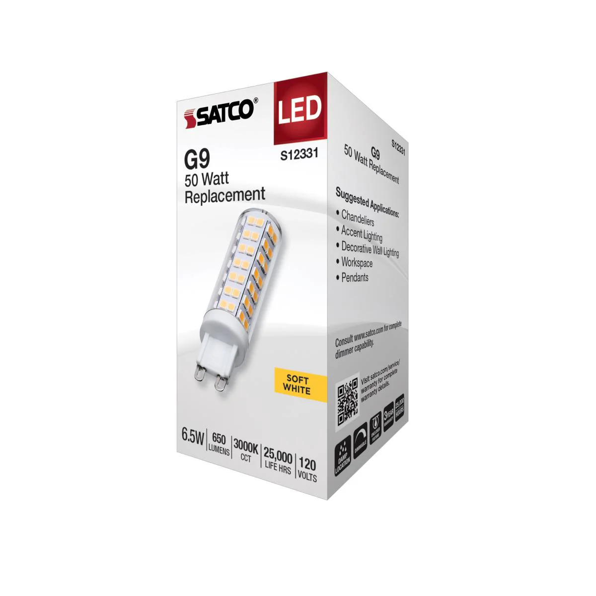 Satco 6.5w T6 LED 120v G9 Base 3000k Clear Finish Bulb - Image 5