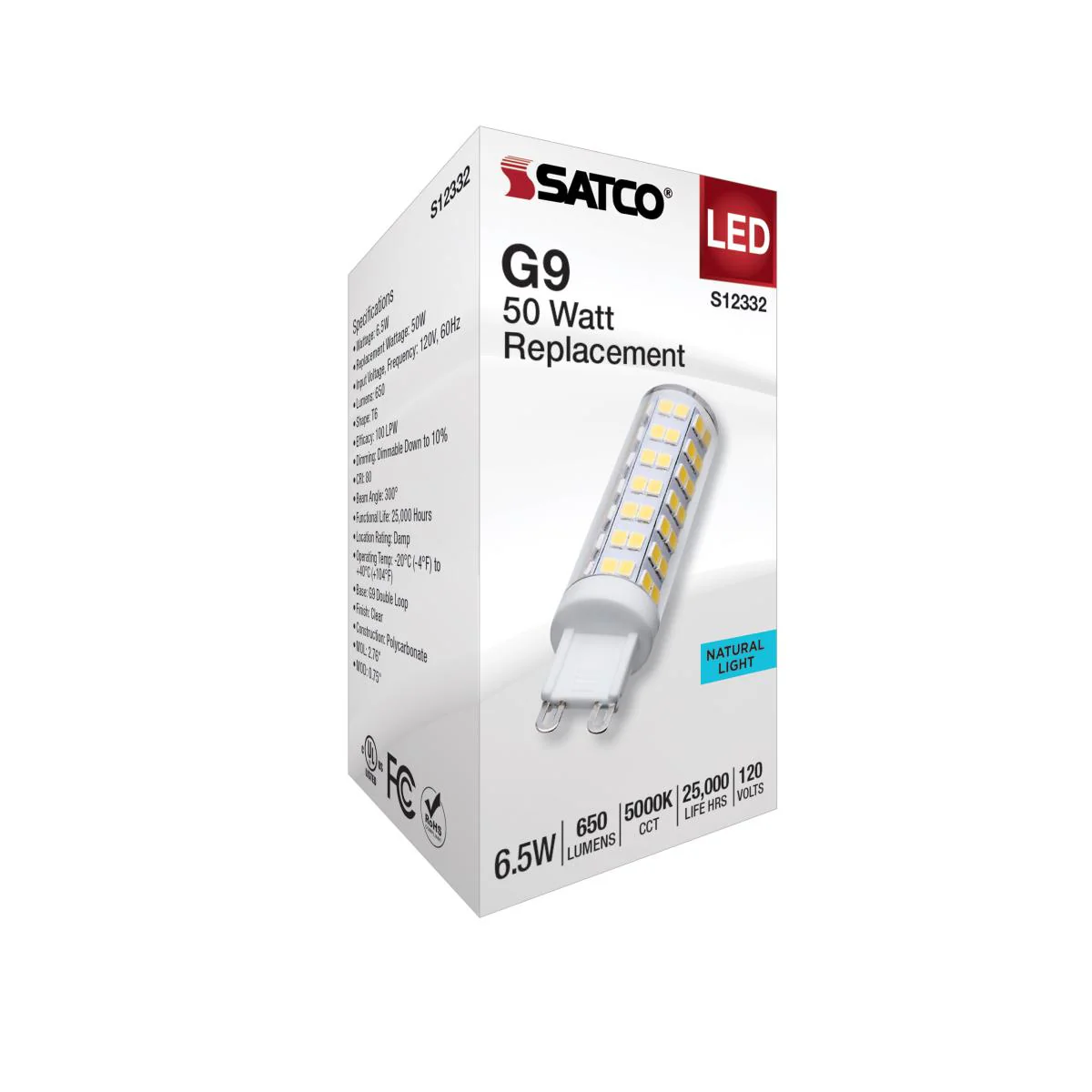 Satco 6.5w T6 LED 120v G9 Base 5000k Clear Finish Bulb - Image 4