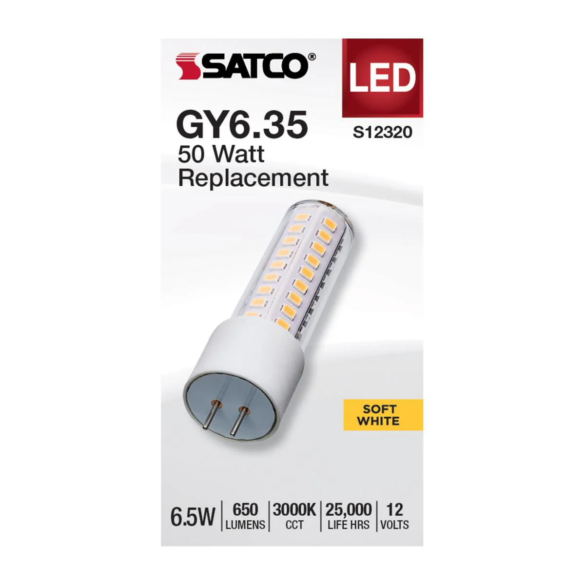 Satco 6.5w T6 LED 12v GY6.35 Base 3000K Clear Finish Bulb - Image 2