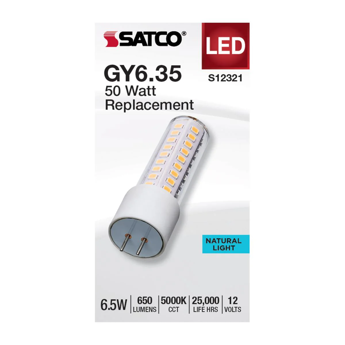 Satco 6.5w T6 LED 12v GY6.35 Base 5000K Clear Finish Bulb - Image 2