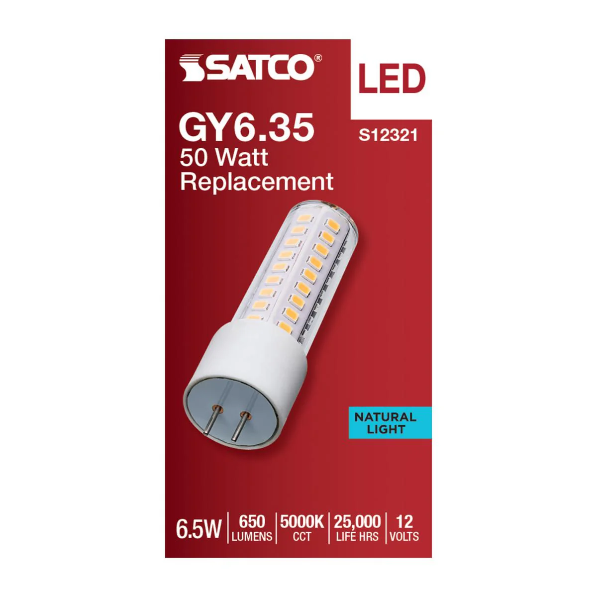 Satco 6.5w T6 LED 12v GY6.35 Base 5000K Clear Finish Bulb - Image 3