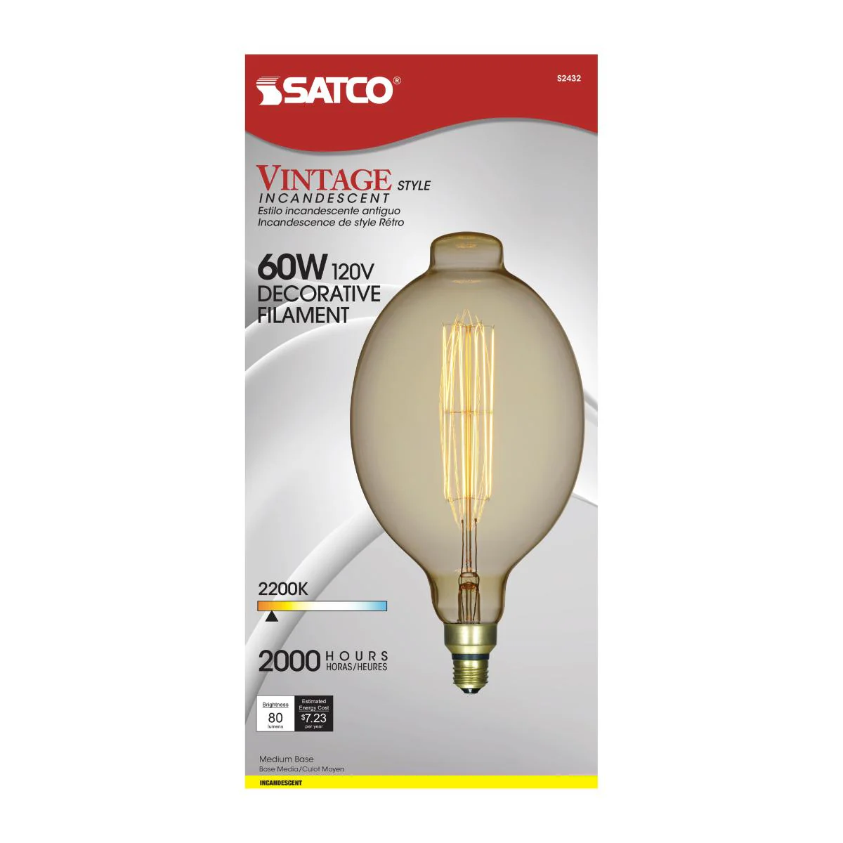 Satco 60w BT56 Incandescent vintage style E26 Base 120v 2200K Amber Finish Bulb - Image 3