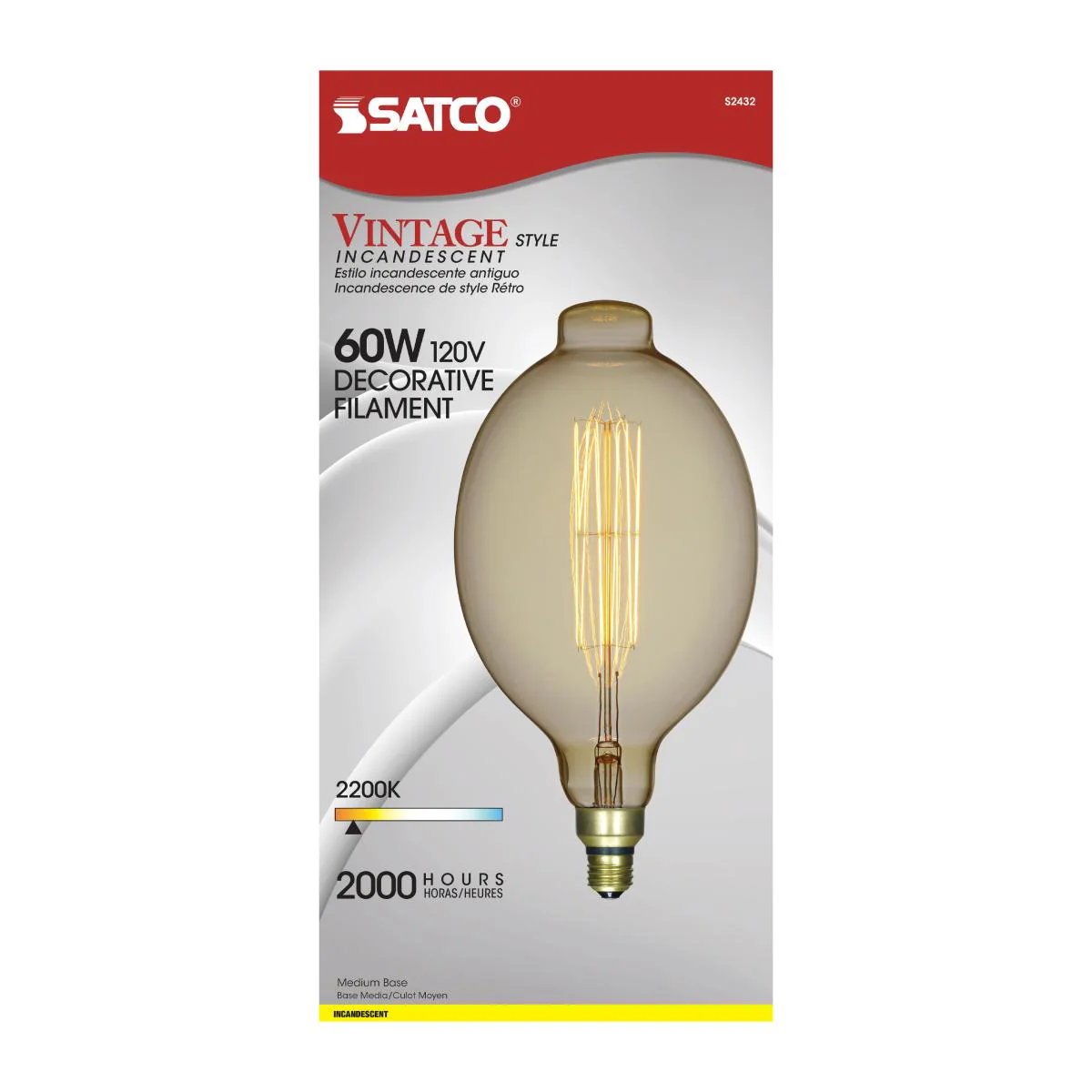 Satco 60w BT56 Incandescent vintage style E26 Base 120v 2200K Amber Finish Bulb - Image 4