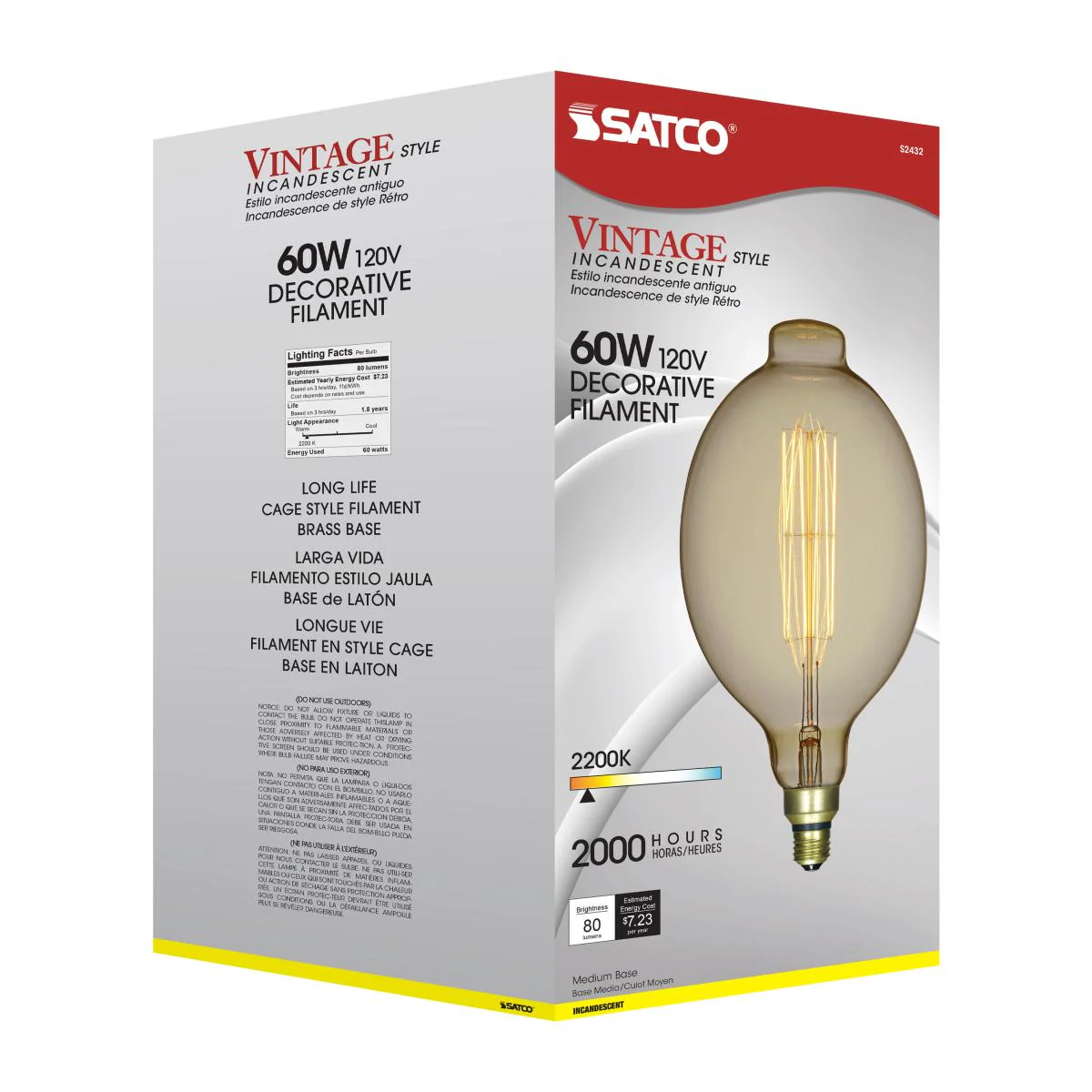 Satco 60w BT56 Incandescent vintage style E26 Base 120v 2200K Amber Finish Bulb - Image 5