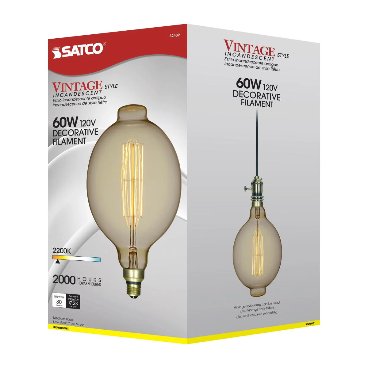 Satco 60w BT56 Incandescent vintage style E26 Base 120v 2200K Amber Finish Bulb - Image 6