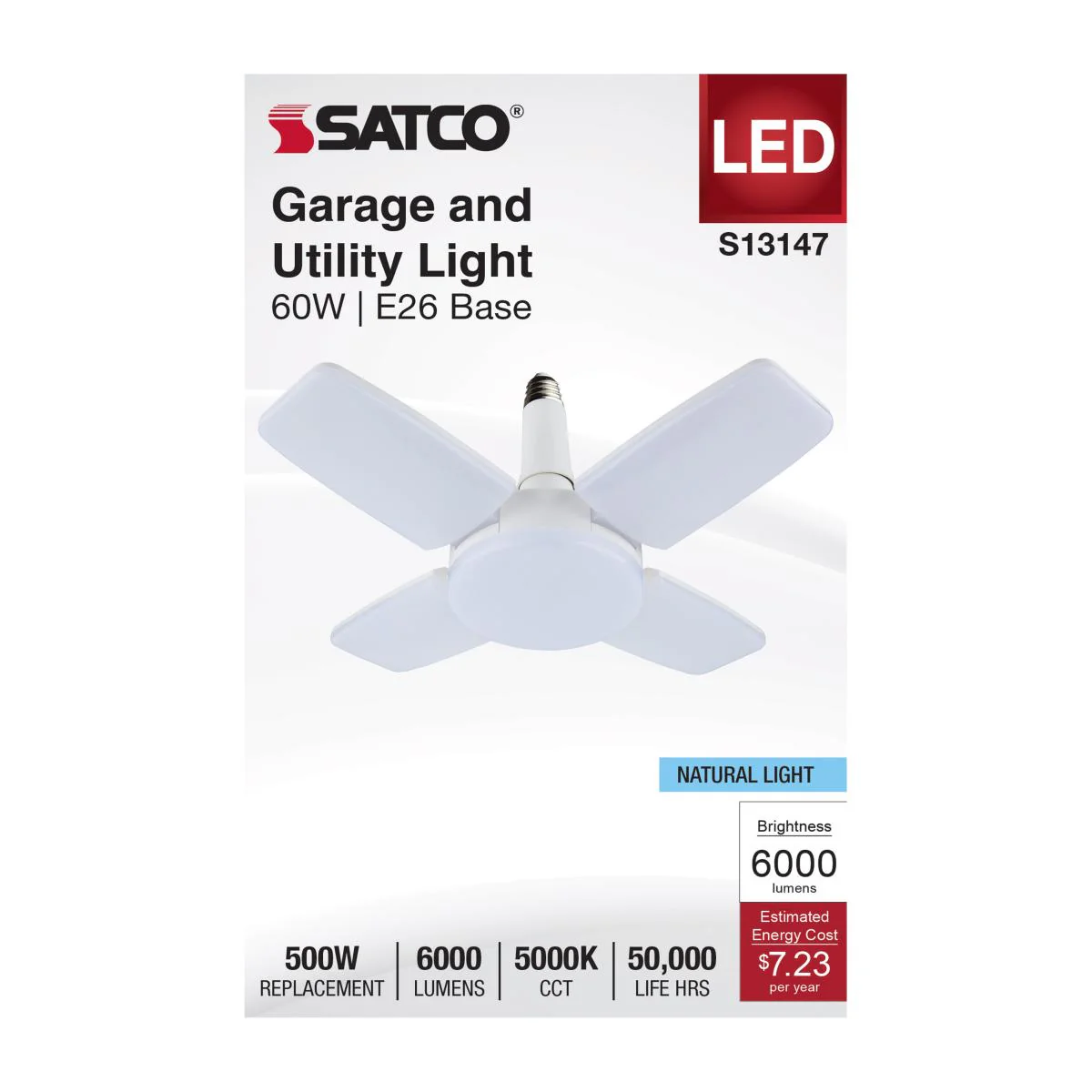 Satco 60w LED Multi-Beam Utility Garage Lamp 5000K White Finish 120v - Image 5