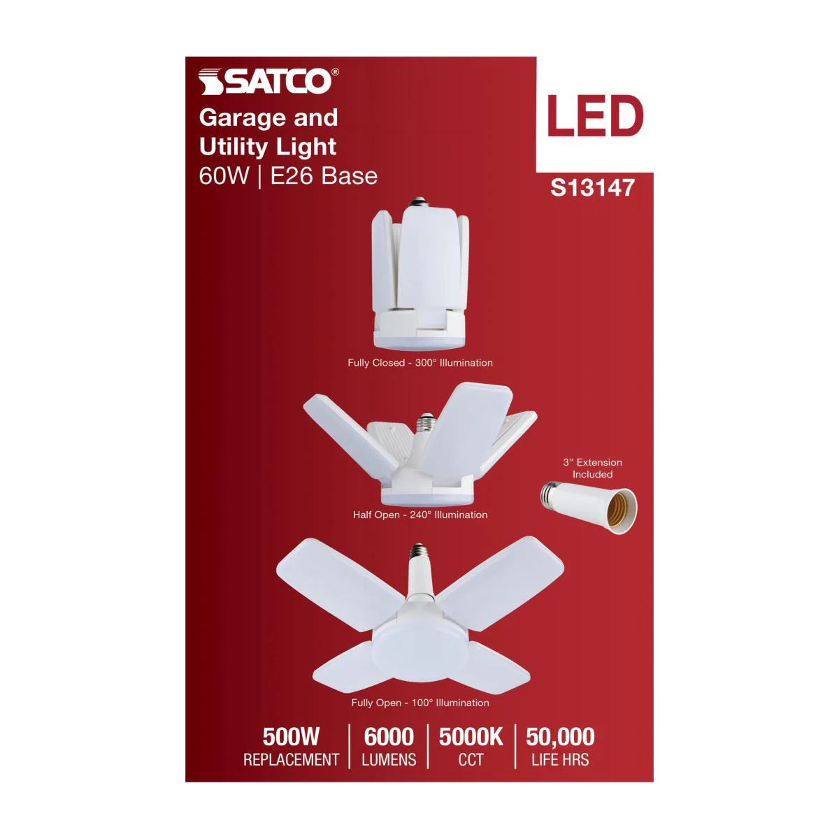 Satco 60w LED Multi-Beam Utility Garage Lamp 5000K White Finish 120v - Image 6