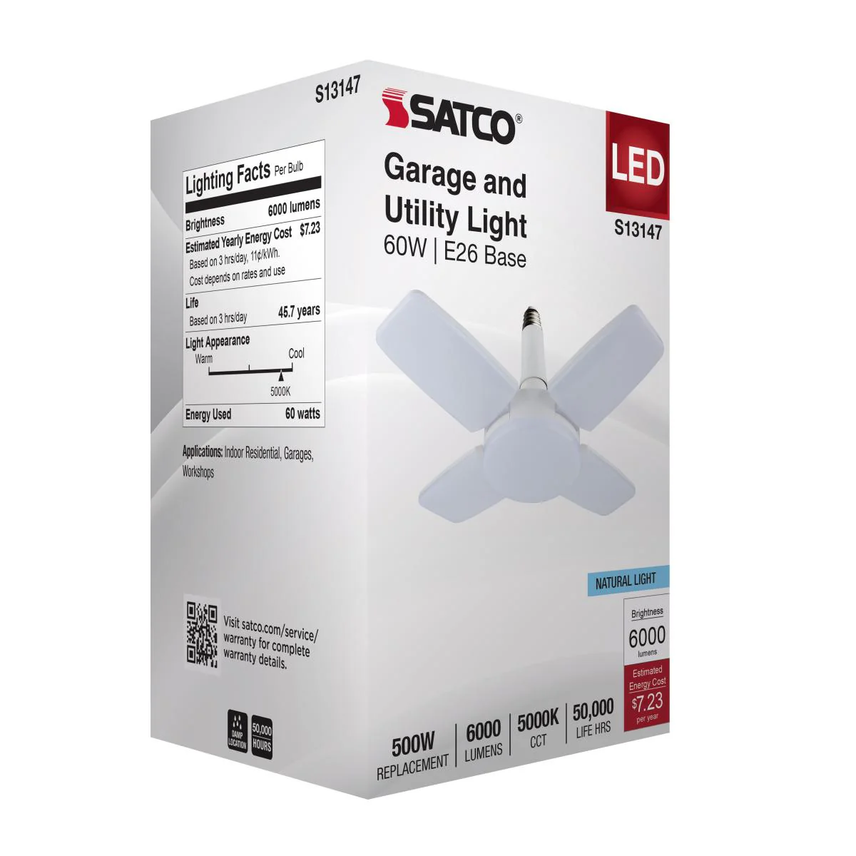 Satco 60w LED Multi-Beam Utility Garage Lamp 5000K White Finish 120v - Image 8