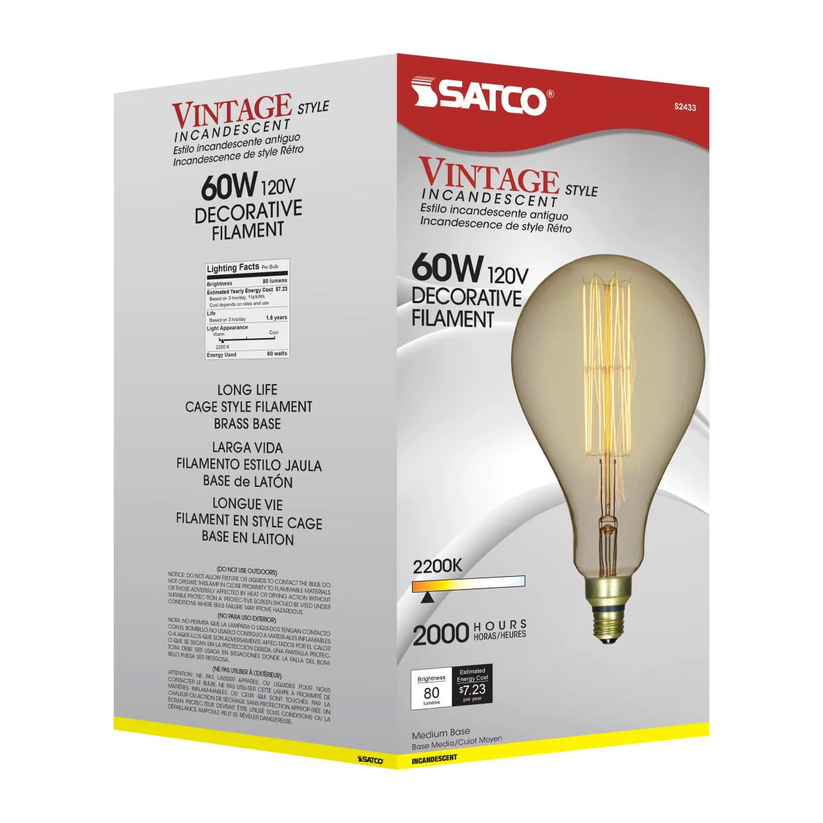 Satco 60w PS52 Incandescent vintage style E26 Base 120v 2200K Amber Finish Bulb - Image 5