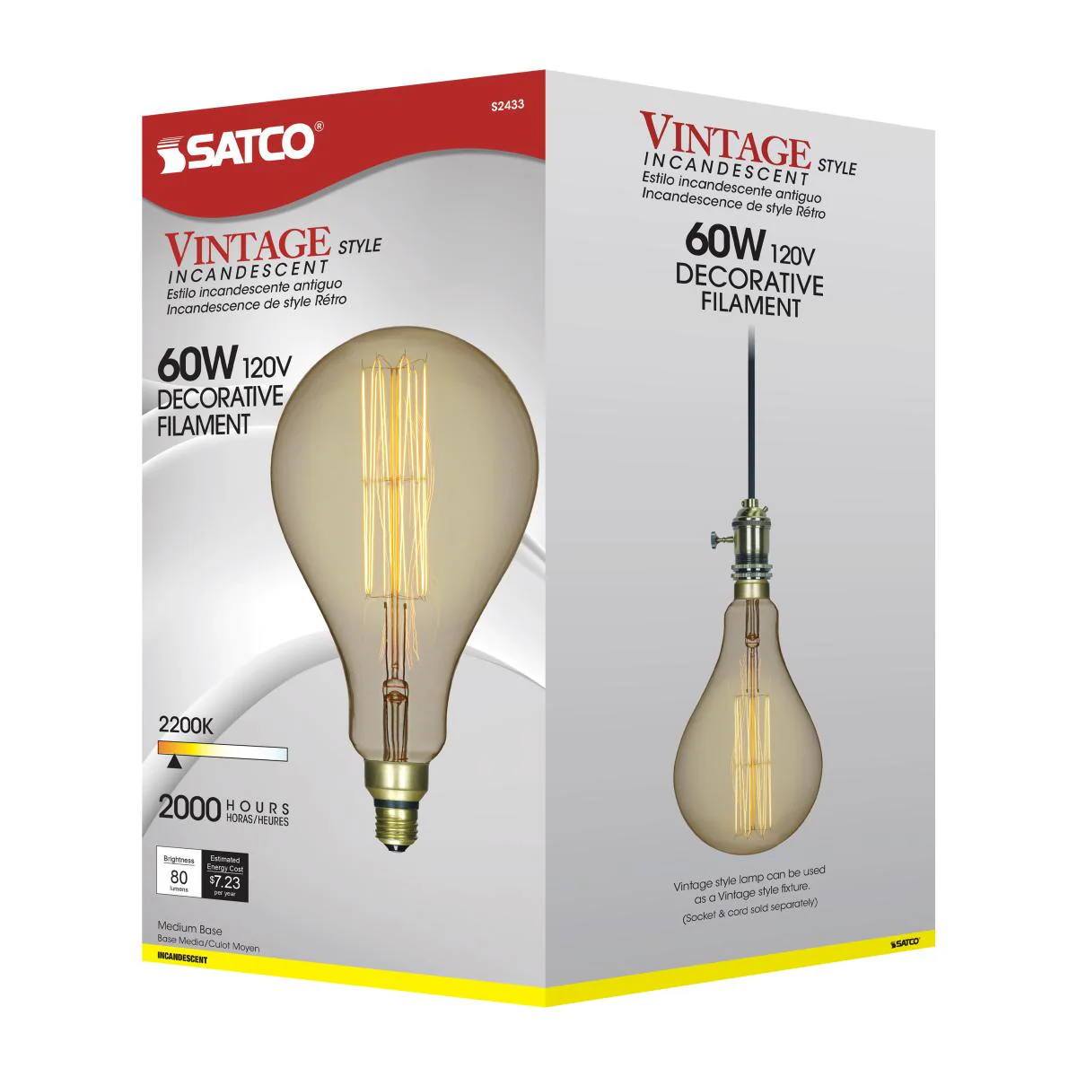 Satco 60w PS52 Incandescent vintage style E26 Base 120v 2200K Amber Finish Bulb - Image 6