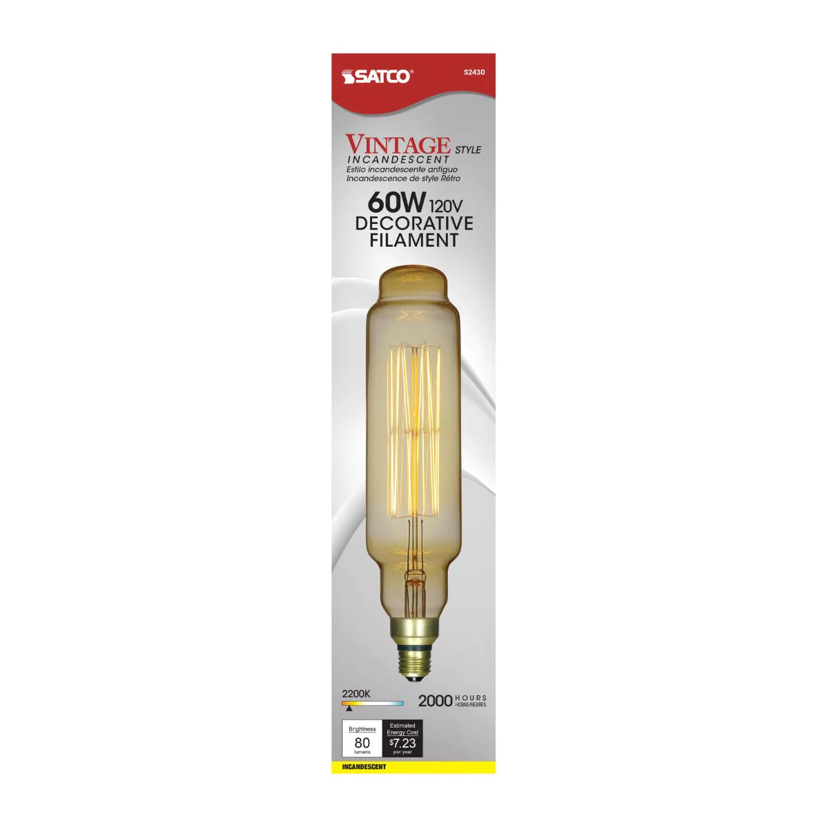 Satco 60w T24 Incandescent vintage style E26 Base 120v 2200K Amber Finish Bulb - Image 3