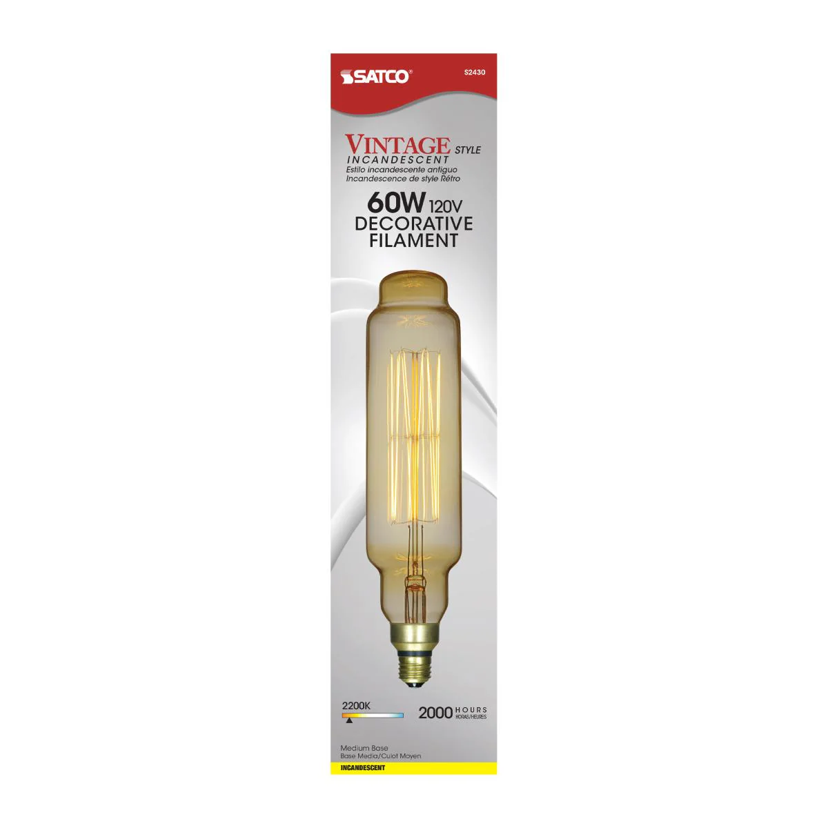 Satco 60w T24 Incandescent vintage style E26 Base 120v 2200K Amber Finish Bulb - Image 4