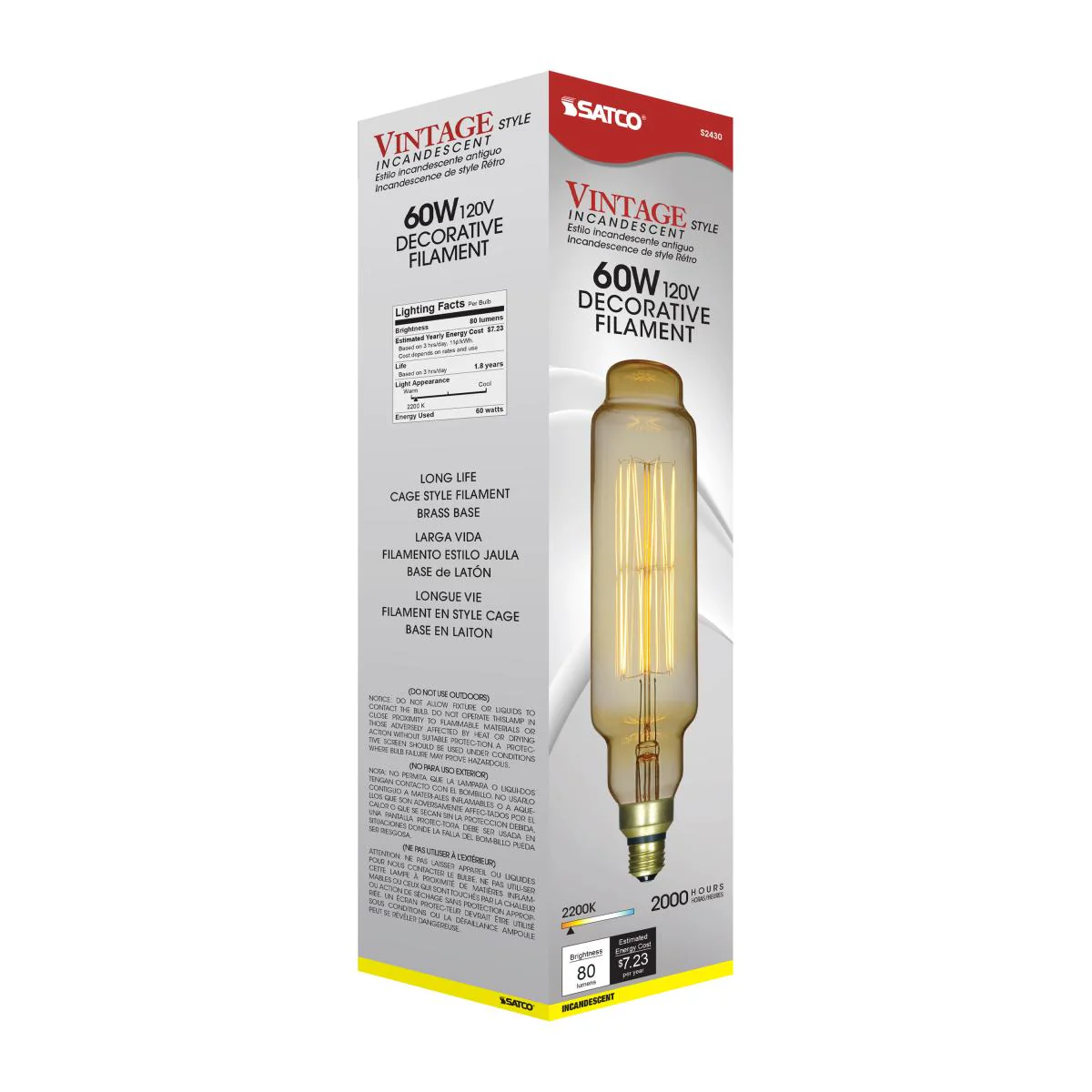 Satco 60w T24 Incandescent vintage style E26 Base 120v 2200K Amber Finish Bulb - Image 5