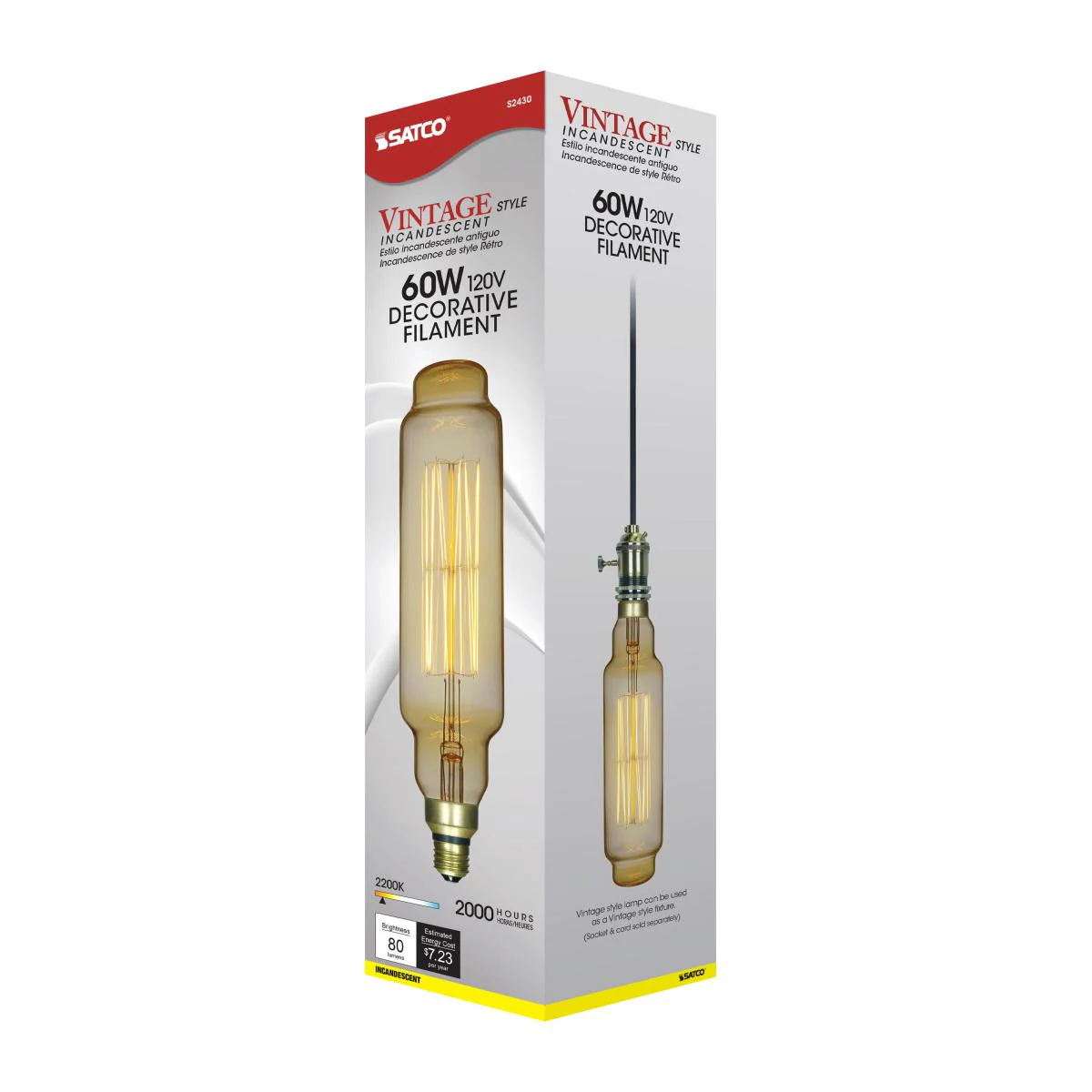 Satco 60w T24 Incandescent vintage style E26 Base 120v 2200K Amber Finish Bulb - Image 6