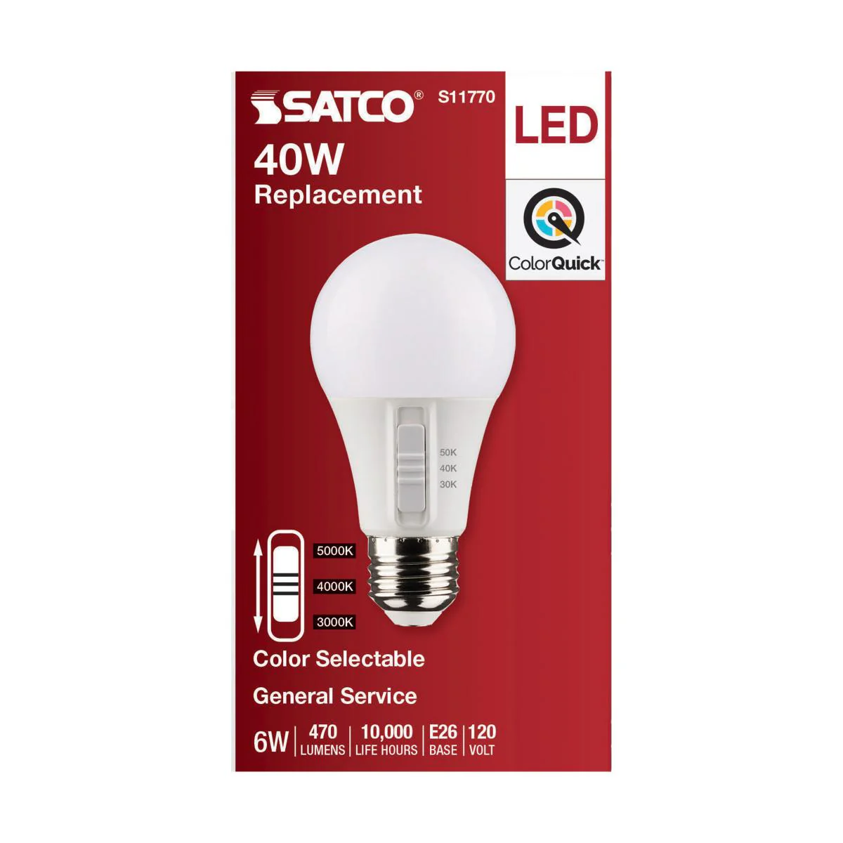 Satco 6w A19 LED 120v CCT Selectable 90 CRI White Finish Bulb - Image 5