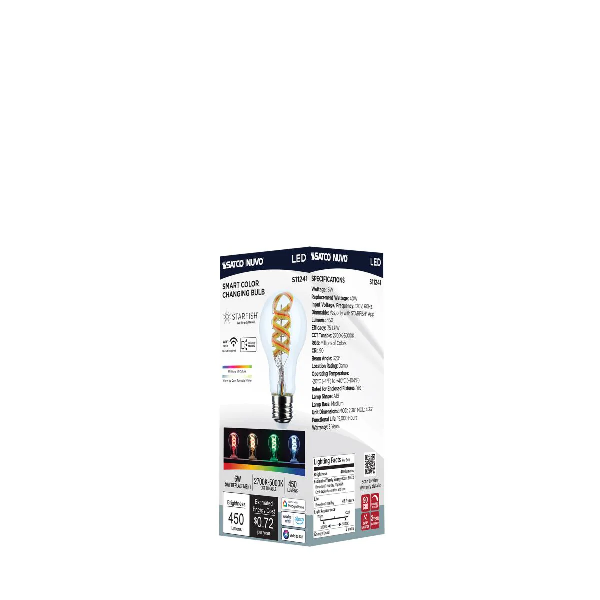 Satco 6w A19 LED 2700K-5000K RGB/White Starfish Clear E26 Base - Image 6