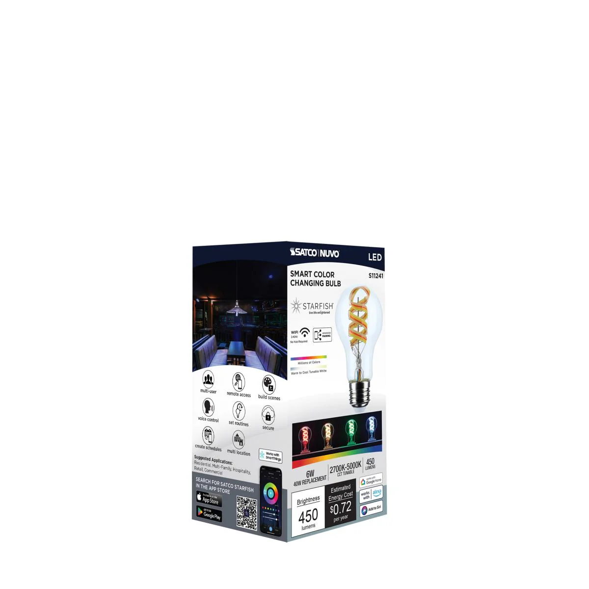 Satco 6w A19 LED 2700K-5000K RGB/White Starfish Clear E26 Base - Image 7