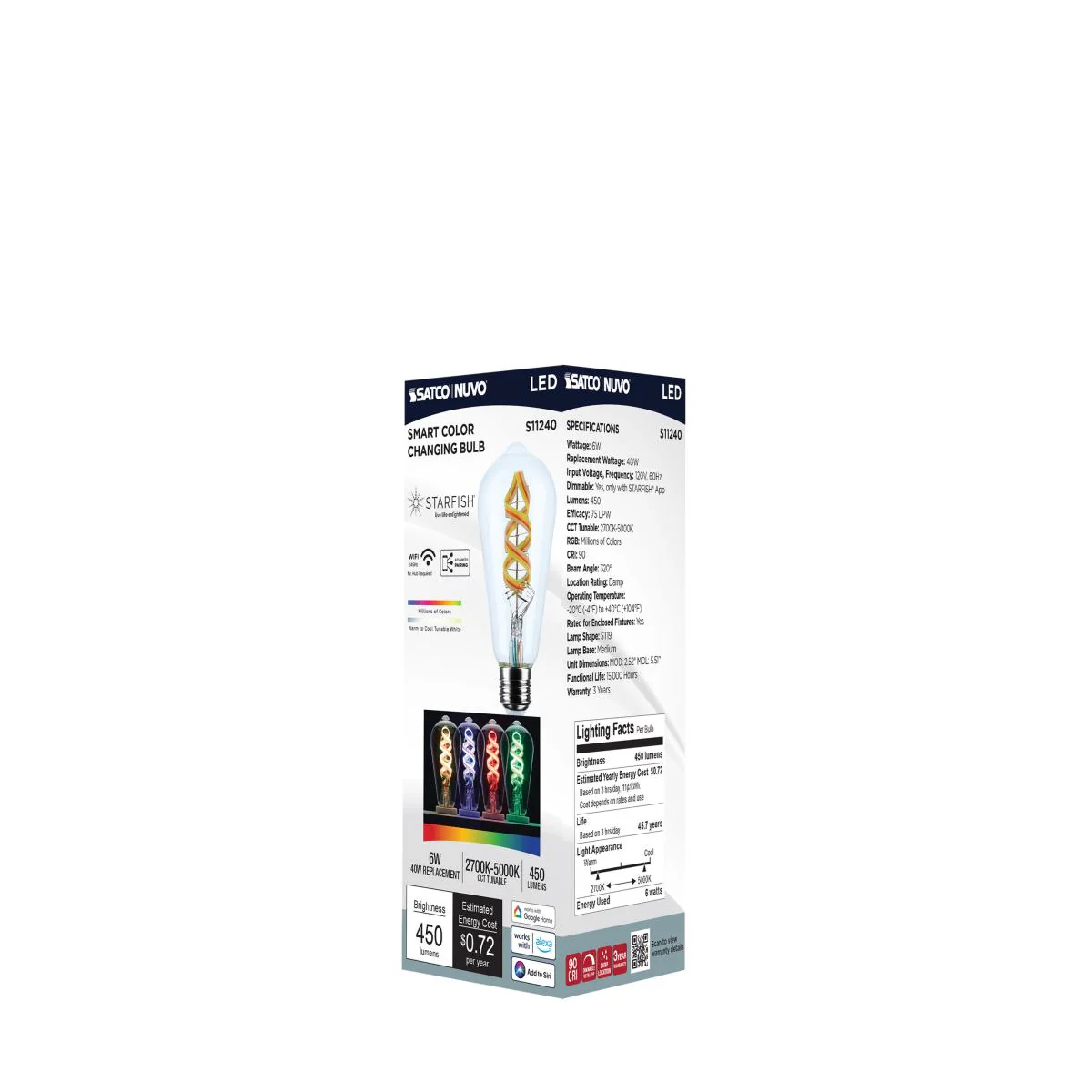 Satco 6w ST19 LED 2700K-5000K RGB/White Starfish Clear E26 Base - Image 6