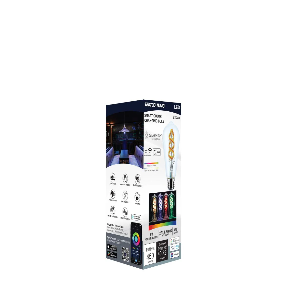 Satco 6w ST19 LED 2700K-5000K RGB/White Starfish Clear E26 Base - Image 7