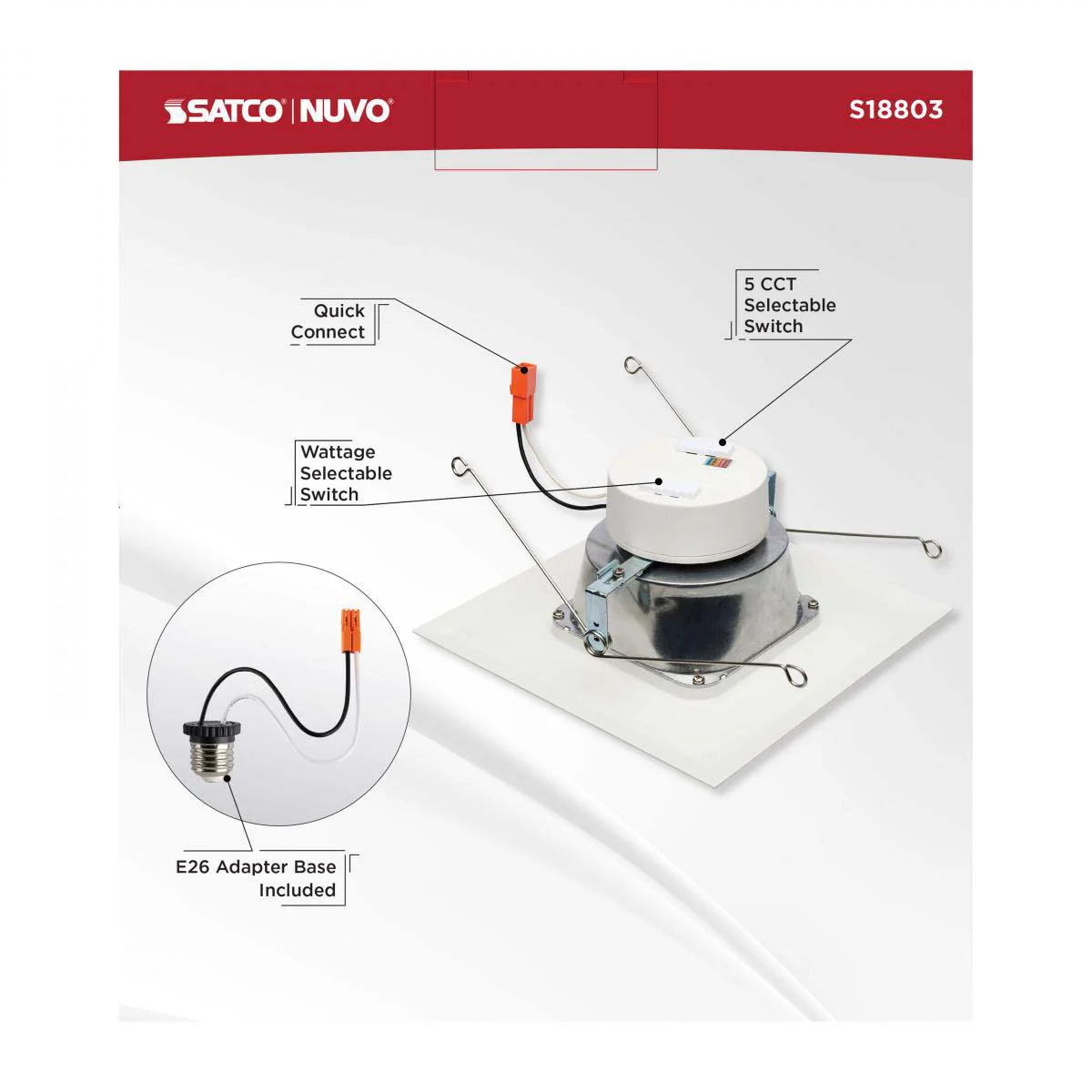 Satco 7-in LED Retrofit Downlight Square White Finish - Image 7