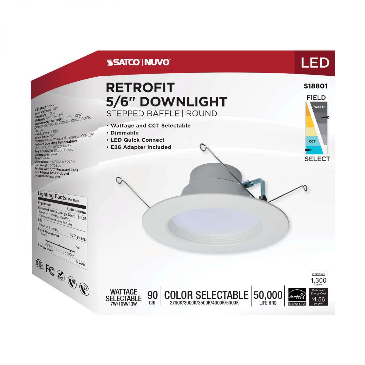 Satco 7-in LED Retrofit Downlight Square White Finish - Image 9
