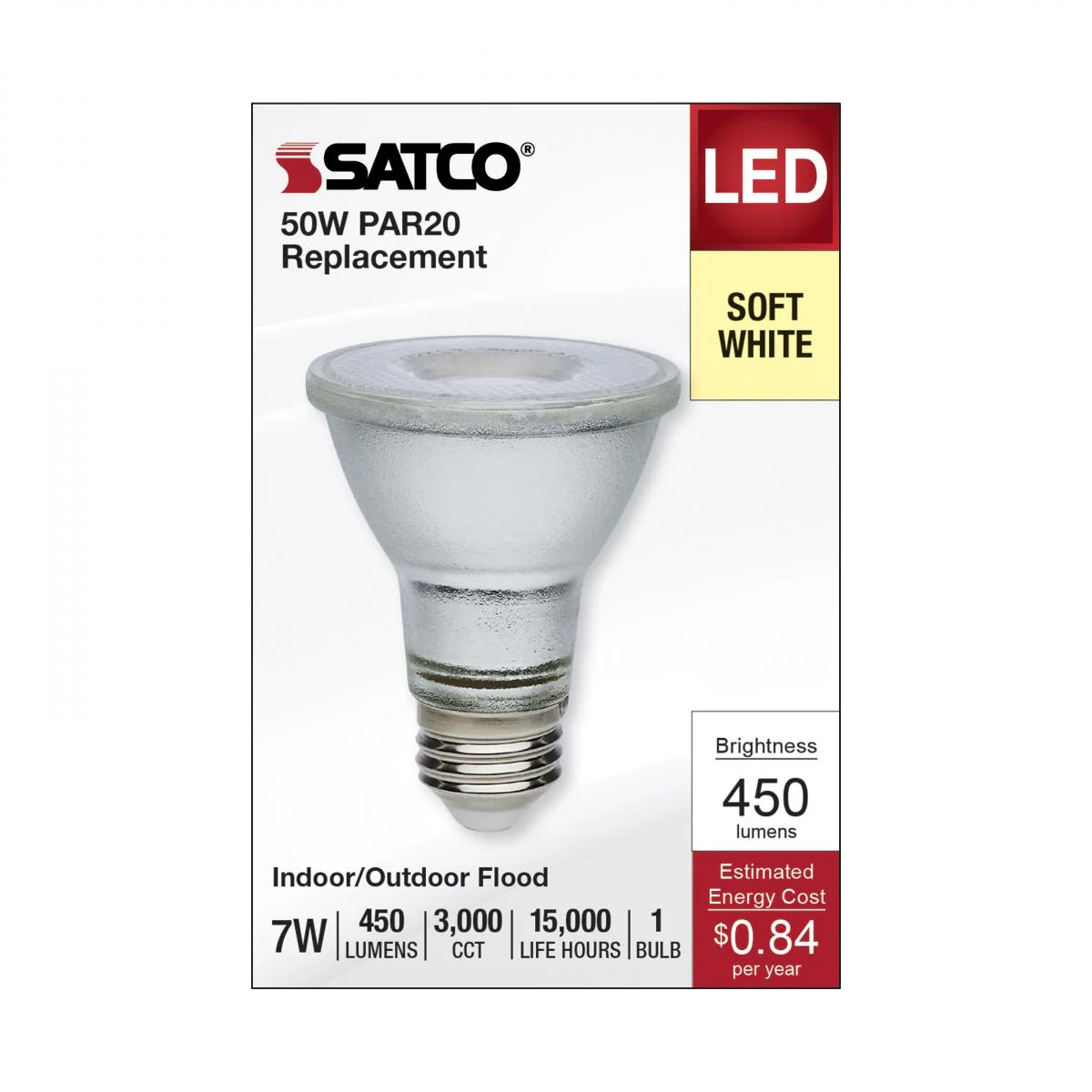 Satco 7w Econo LED PAR20 3000K 35deg 120-277v Silver Finish Bulb - Image 3