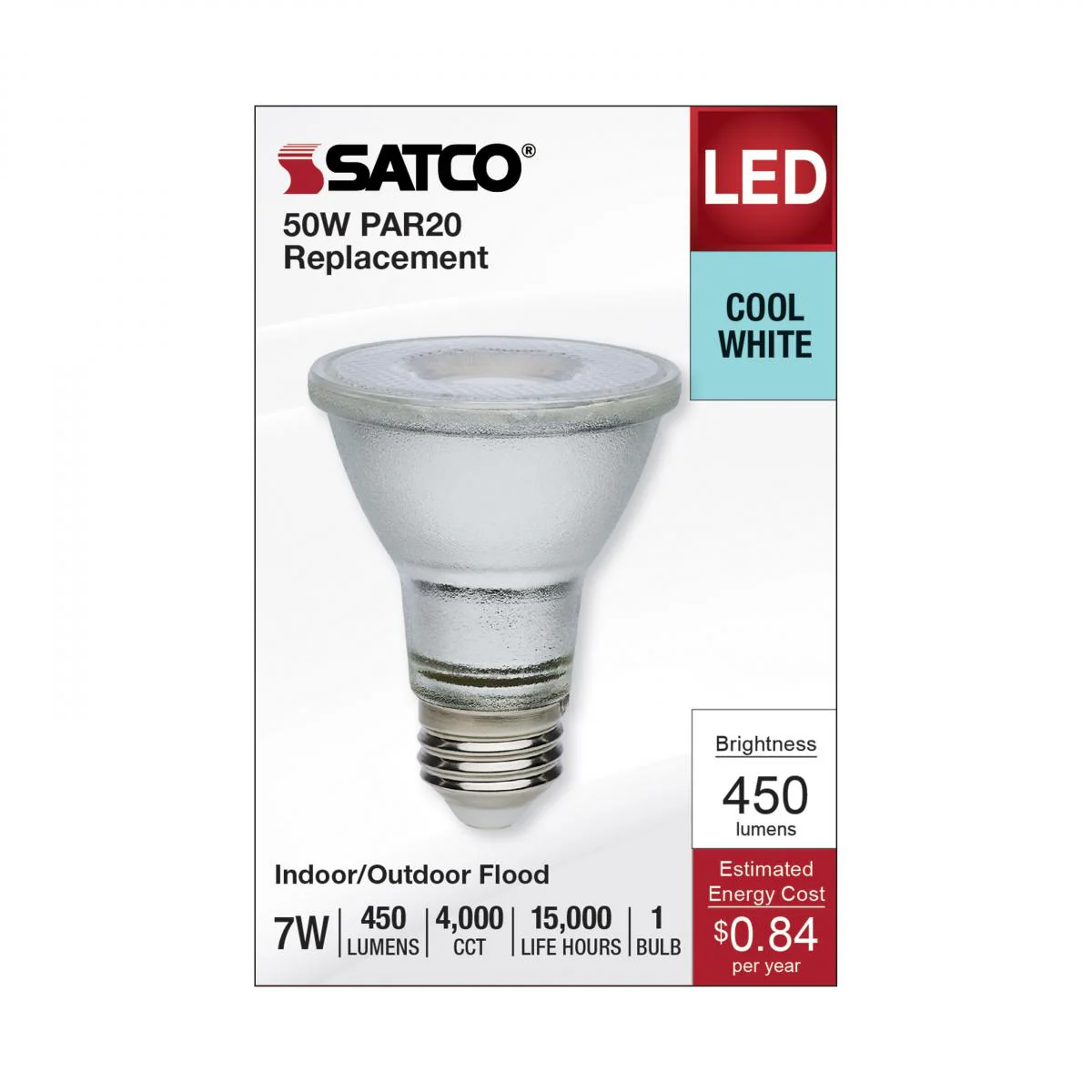 Satco 7w Econo LED PAR20 4000K 35deg 120-277v Silver Finish Bulb - Image 3
