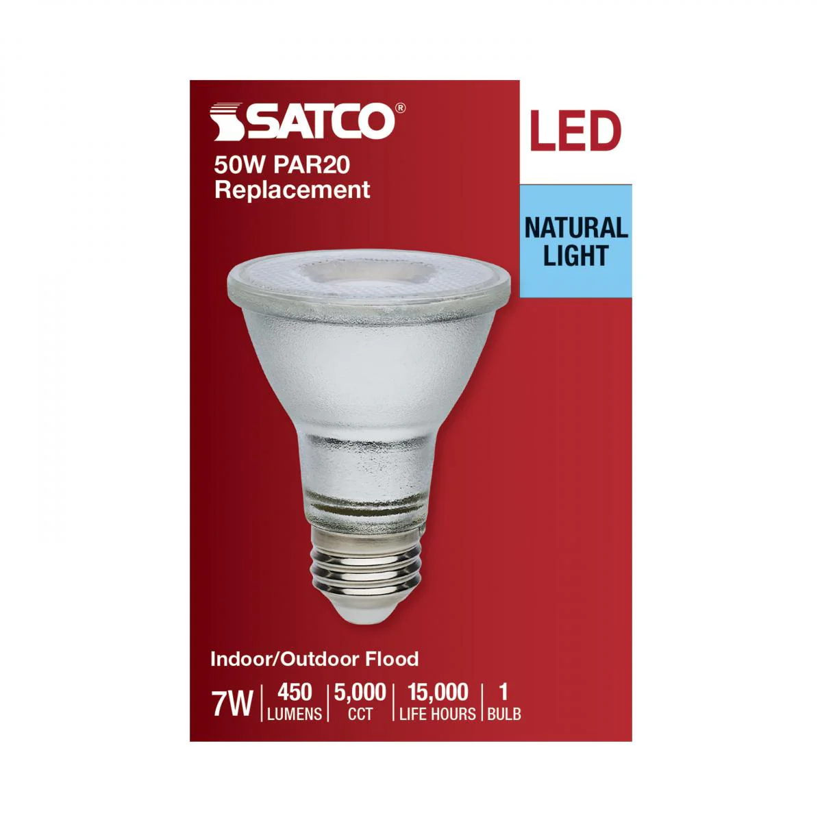 Satco 7w Econo LED PAR20 5000K 35deg 120-277v Silver Finish Bulb - Image 3