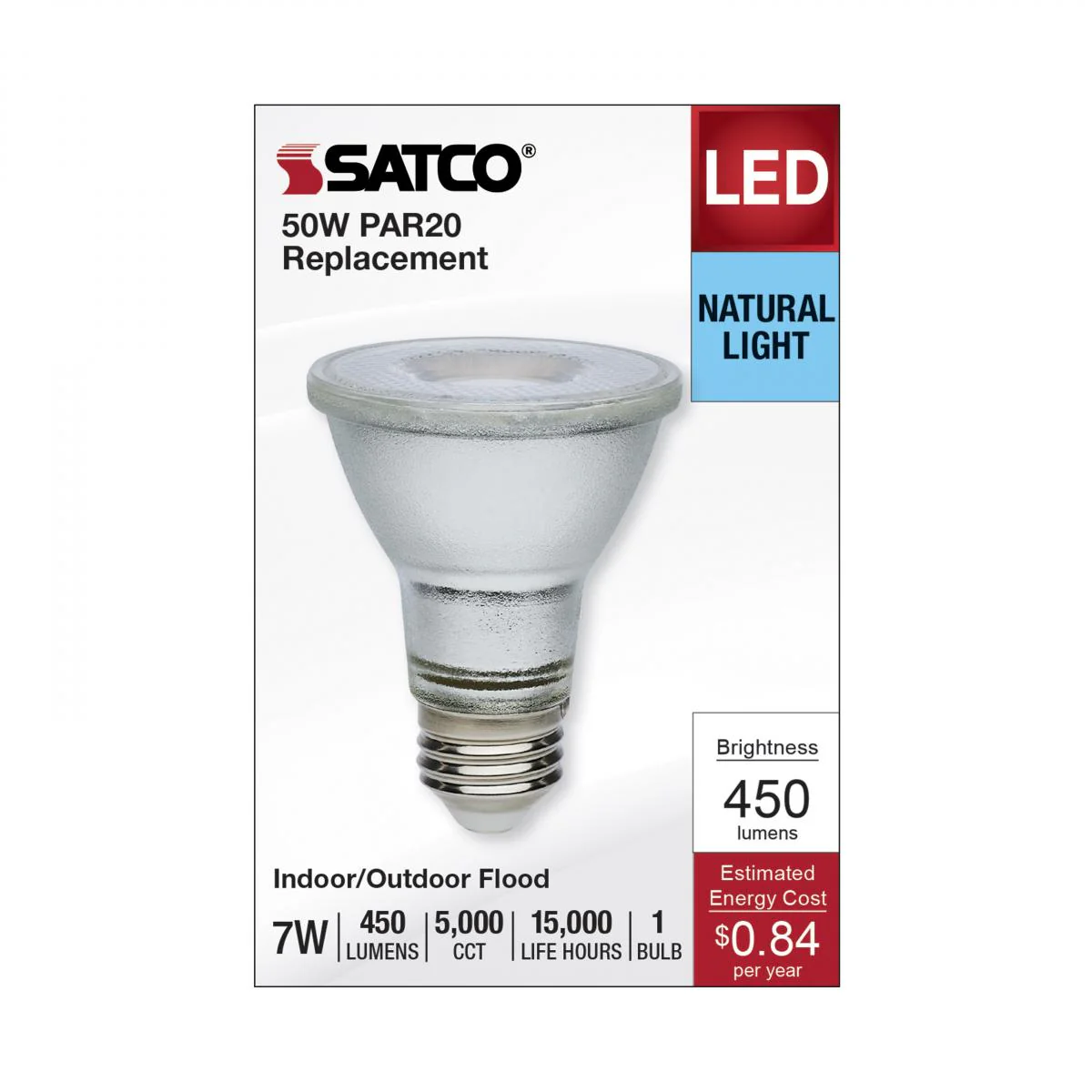 Satco 7w Econo LED PAR20 5000K 35deg 120-277v Silver Finish Bulb - Image 4