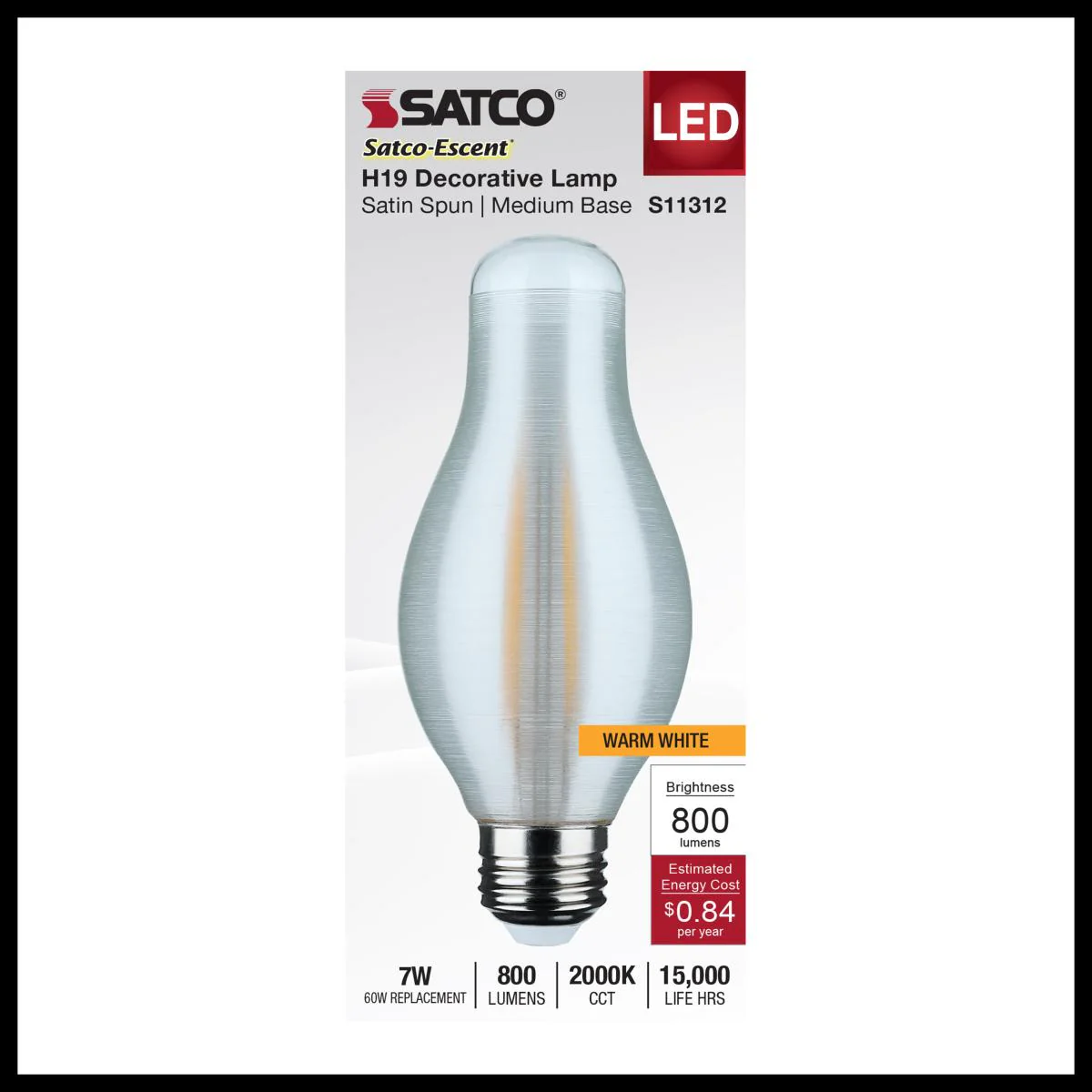 Satco 7w H19 LED 2000K Warm White CCT E26 Medium Base Satin Spun Finish 120v - Image 4